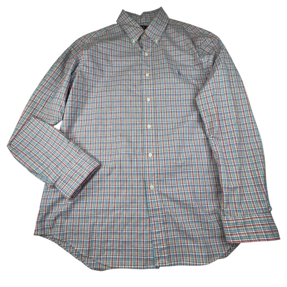 Ralph Lauren Shirt Men's Large Red 100% Cotton Plaid Preppy Casual Button Down